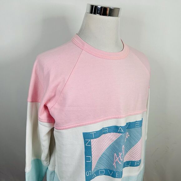 Diport XL Vintage 80s 90s USA Made Sweatshirt Travel Atlanta Pink Green Crewneck - Picture 1 of 6